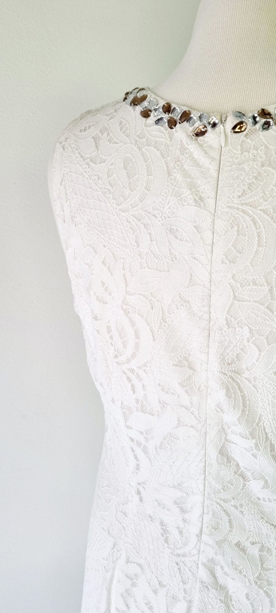 Woolworths - Off White lined midi dress with stone embellished neckline