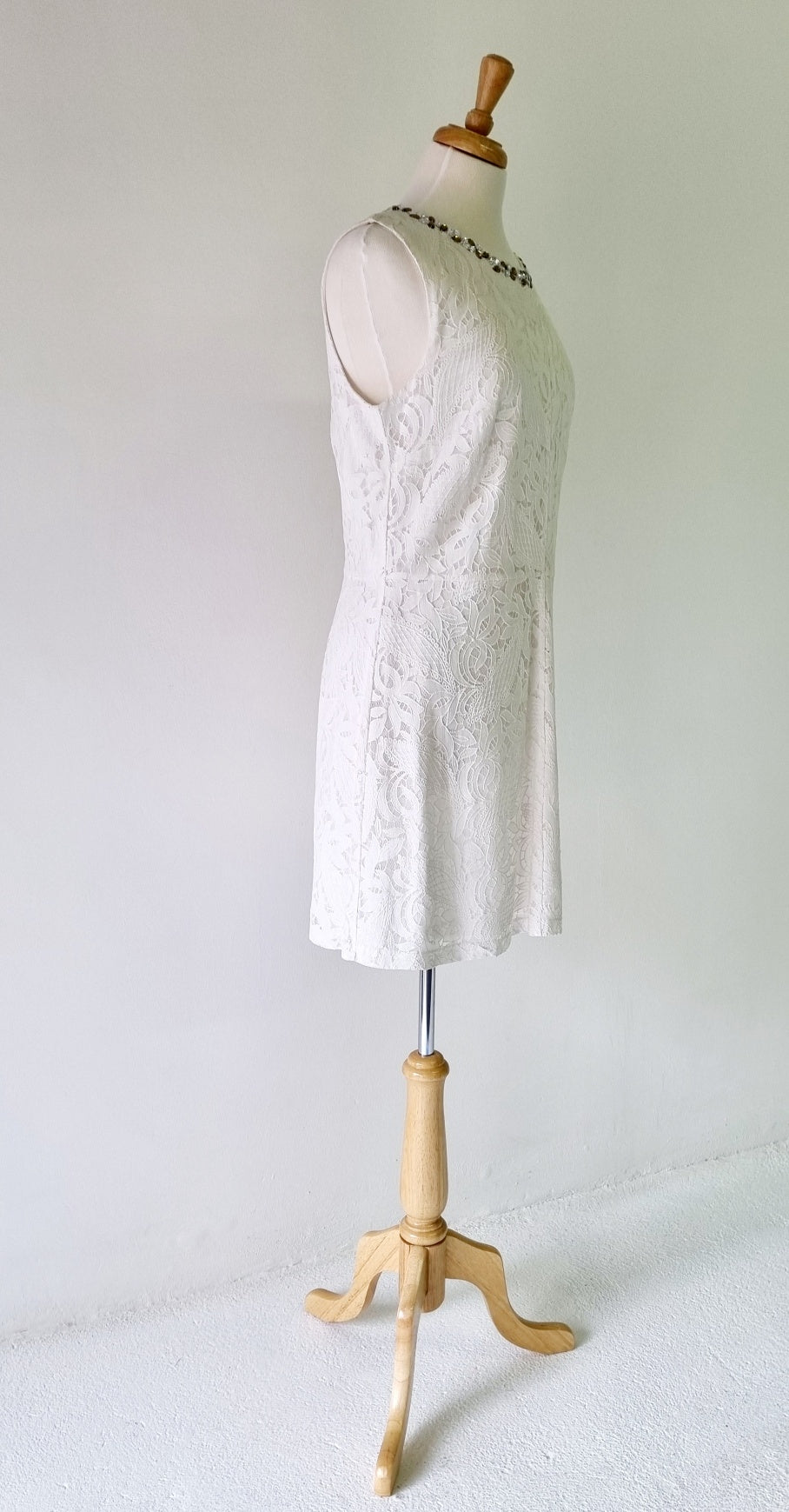 Woolworths - Off White lined midi dress with stone embellished neckline