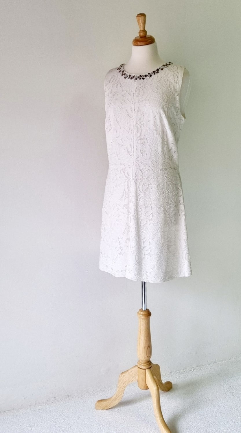 Woolworths - Off White lined midi dress with stone embellished neckline