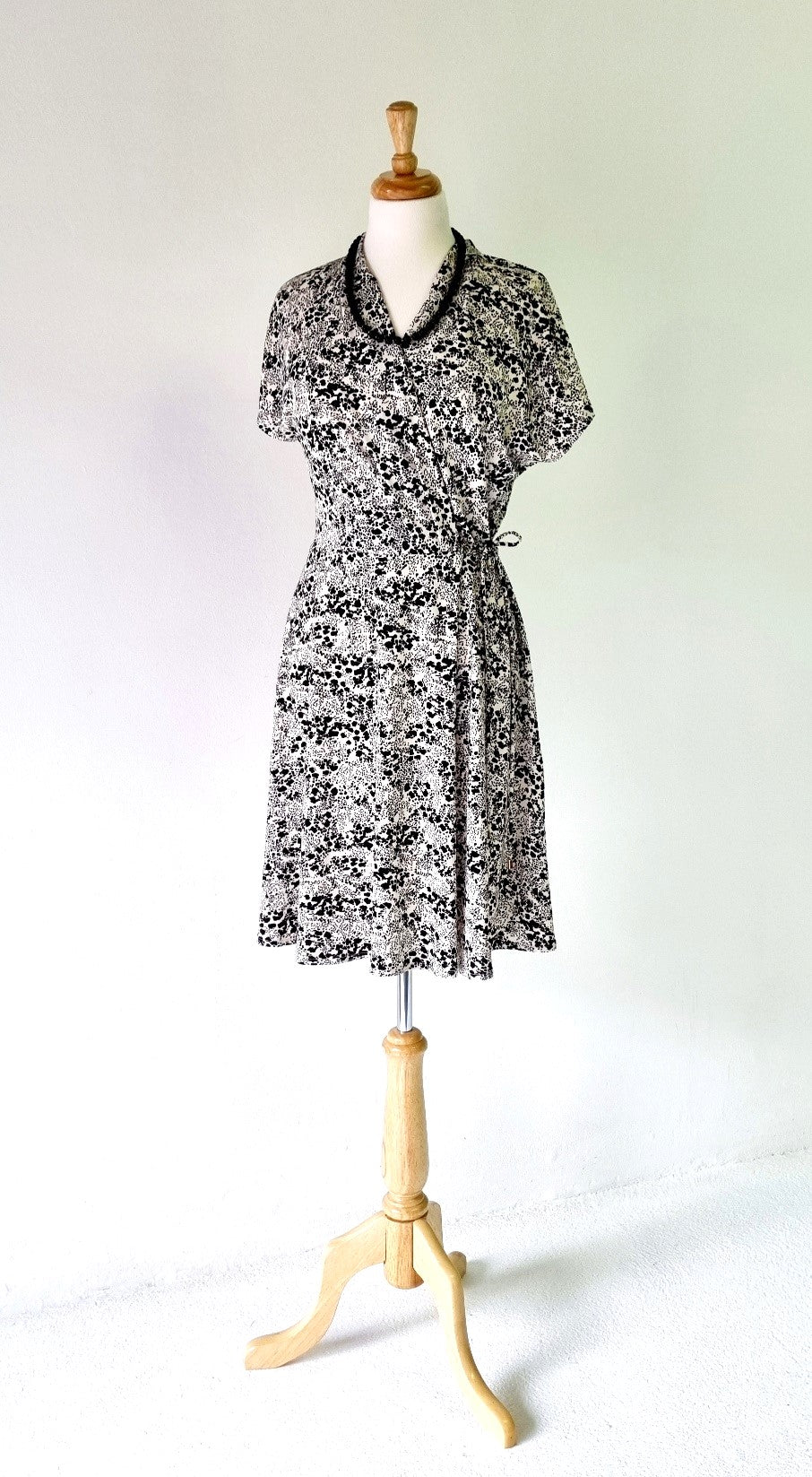 H&M - Black & Ivory Cross Waisted Dress with Tie