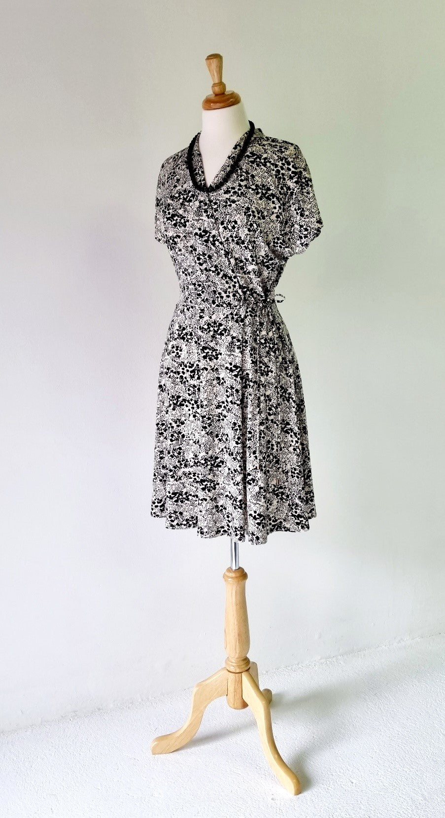 H&M - Black & Ivory Cross Waisted Dress with Tie