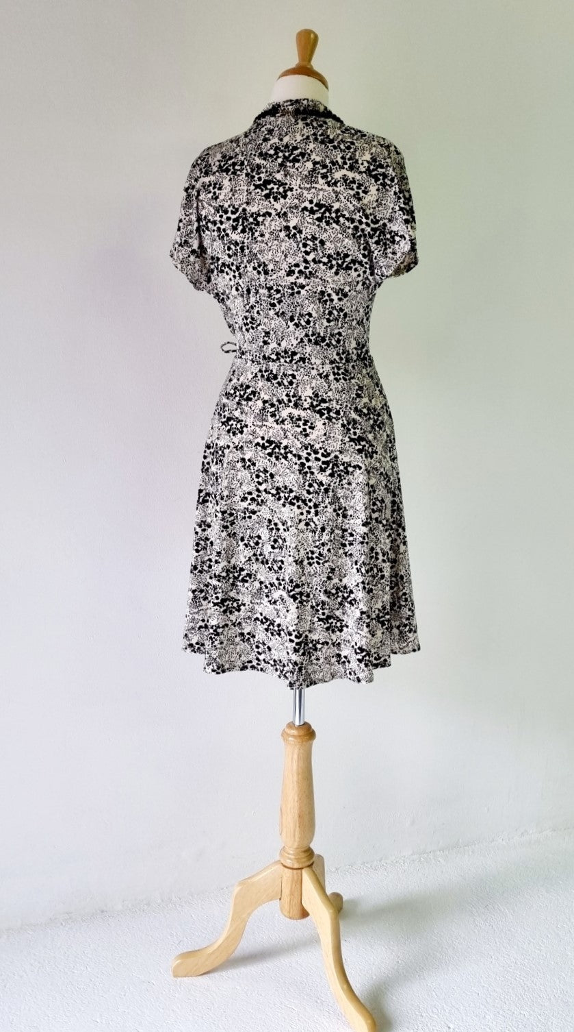 H&M - Black & Ivory Cross Waisted Dress with Tie