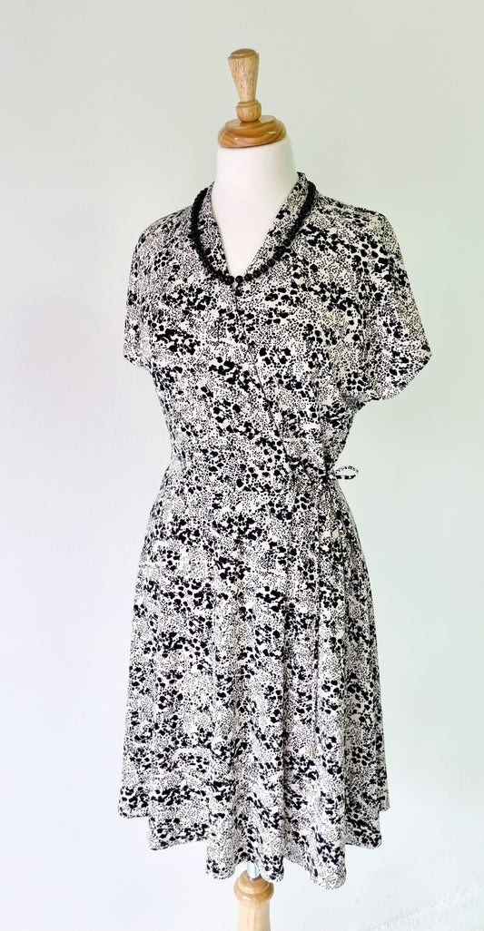 H&M - Black & Ivory Cross Waisted Dress with Tie