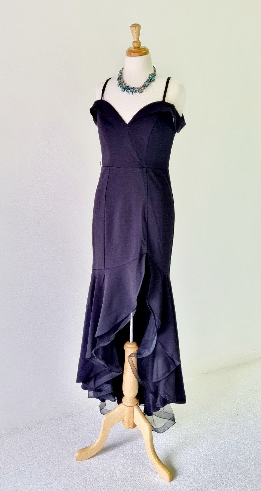 Ever Pretty - Black Boat Neckline Strap High-Low Formal Tulle Dress