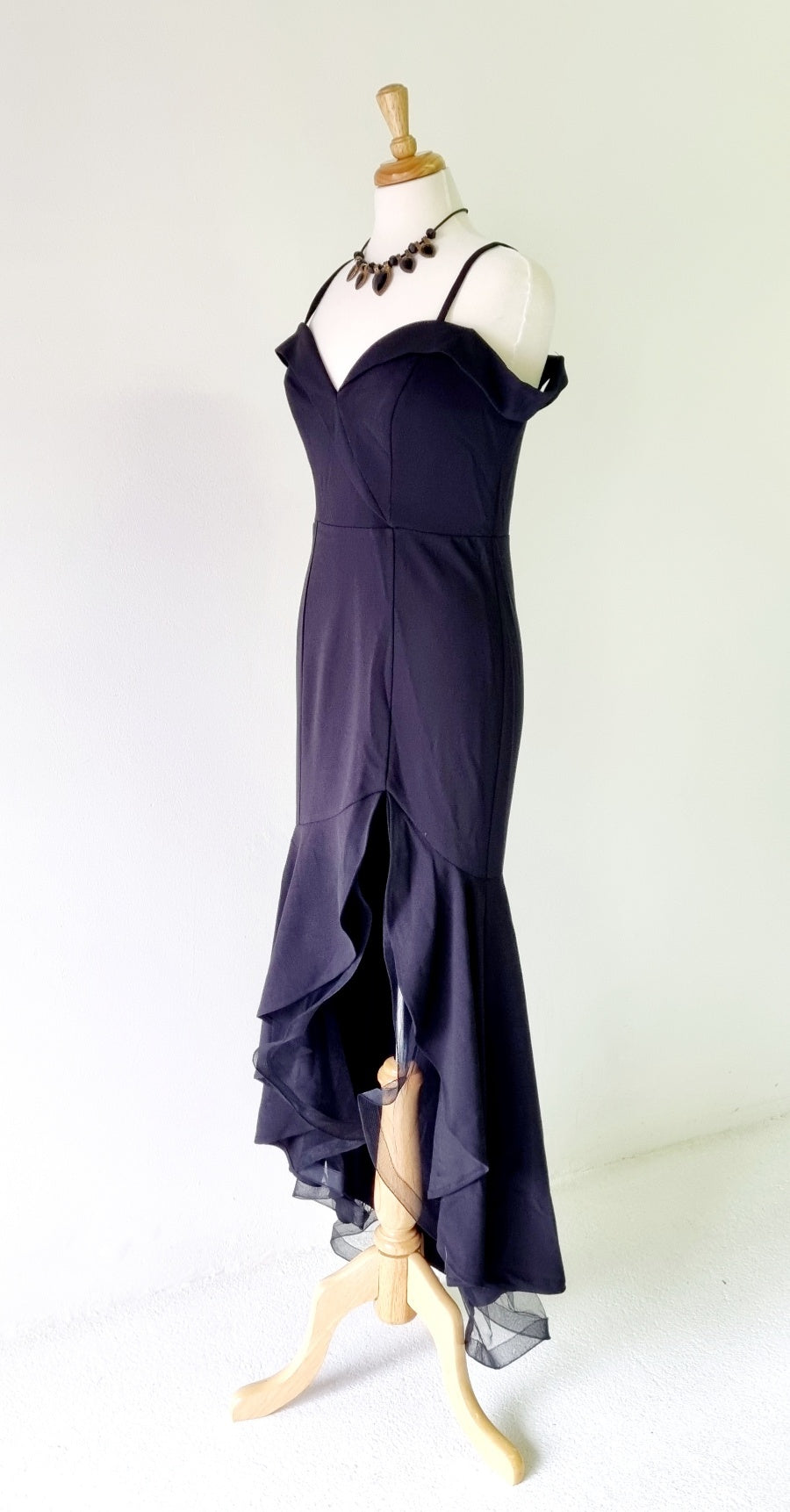 Ever Pretty - Black Boat Neckline Strap High-Low Formal Tulle Dress