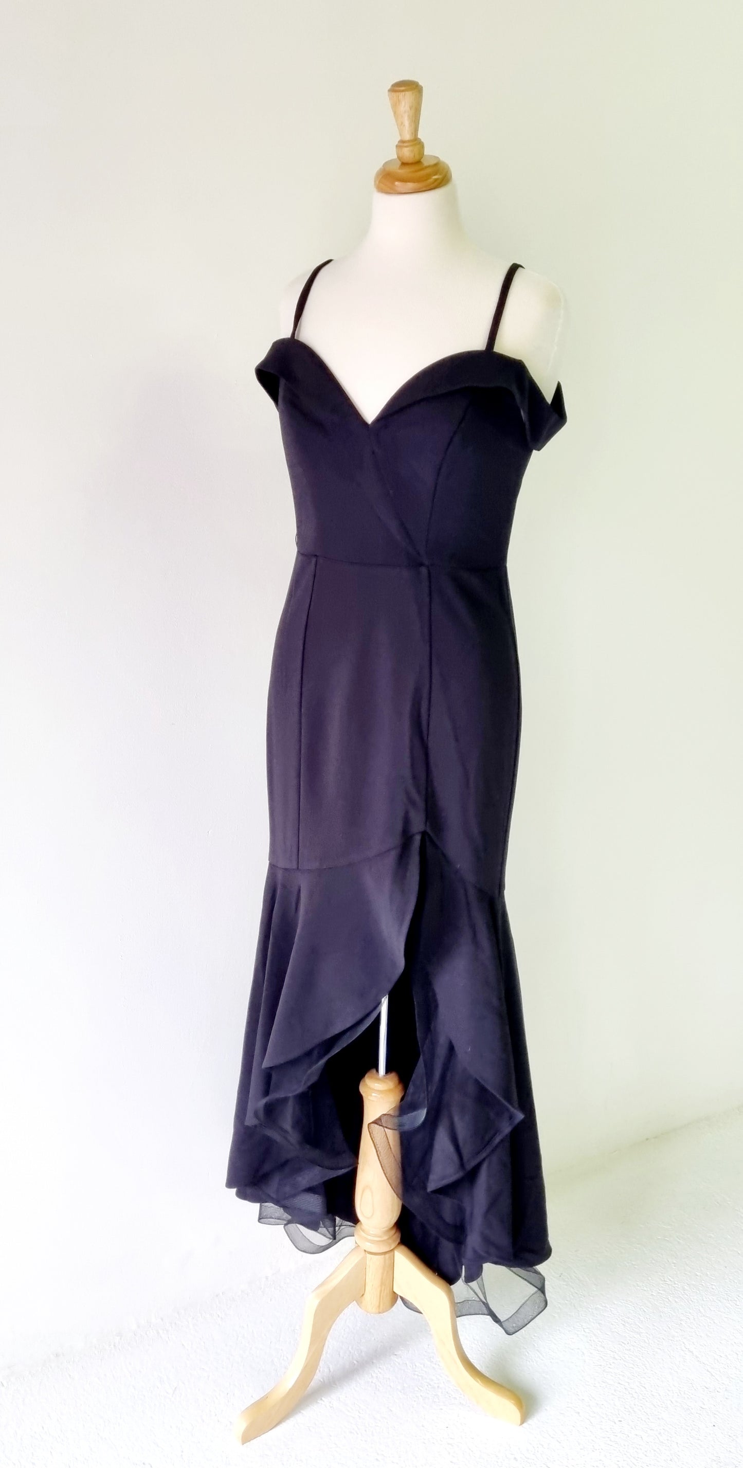 Ever Pretty - Black Boat Neckline Strap High-Low Formal Tulle Dress