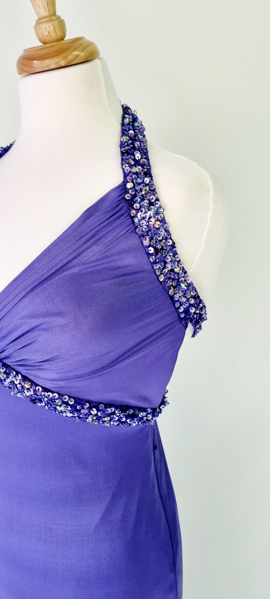 La Femme - Sequence Embellished Periwinkle Deep Blue Halterneck Formal Maxi Dress