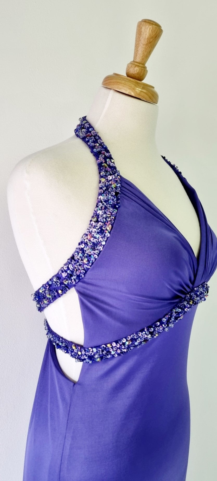 La Femme - Sequence Embellished Periwinkle Deep Blue Halterneck Formal Maxi Dress