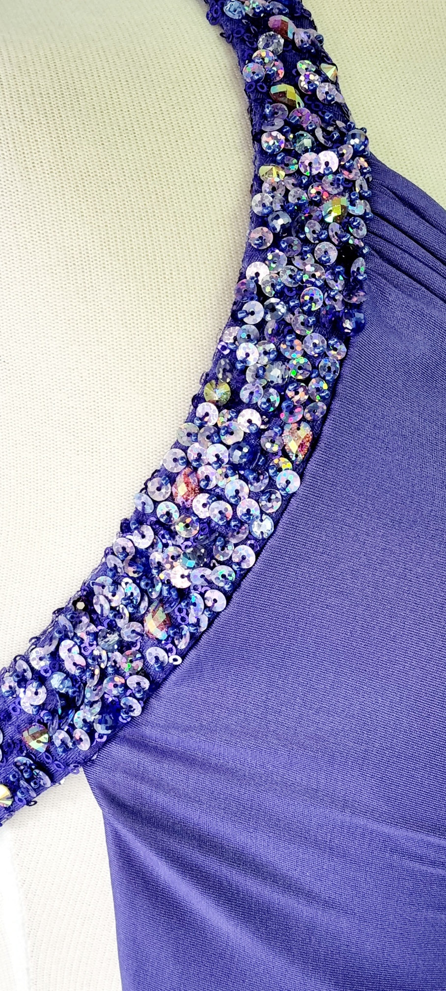 La Femme - Sequence Embellished Periwinkle Deep Blue Halterneck Formal Maxi Dress