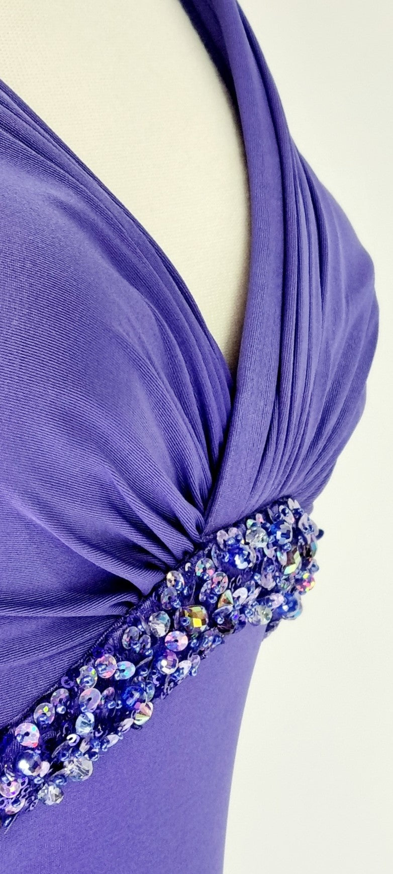 La Femme - Sequence Embellished Periwinkle Deep Blue Halterneck Formal Maxi Dress