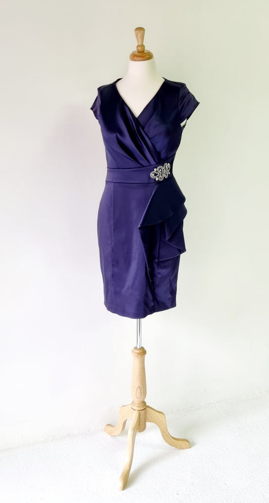 Perletti - Formal Deep Purple Asetat Midi Dress