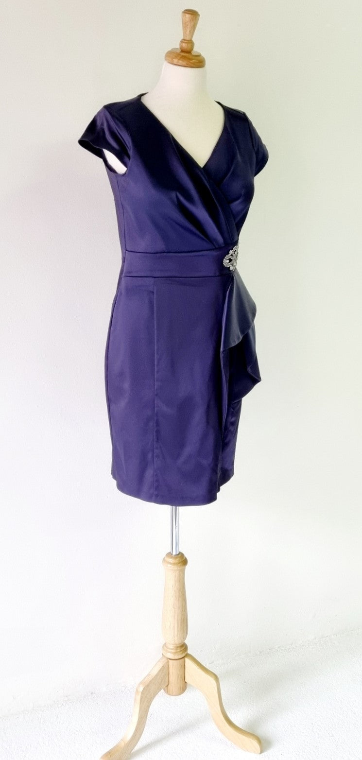 Perletti - Formal Deep Purple Asetat Midi Dress