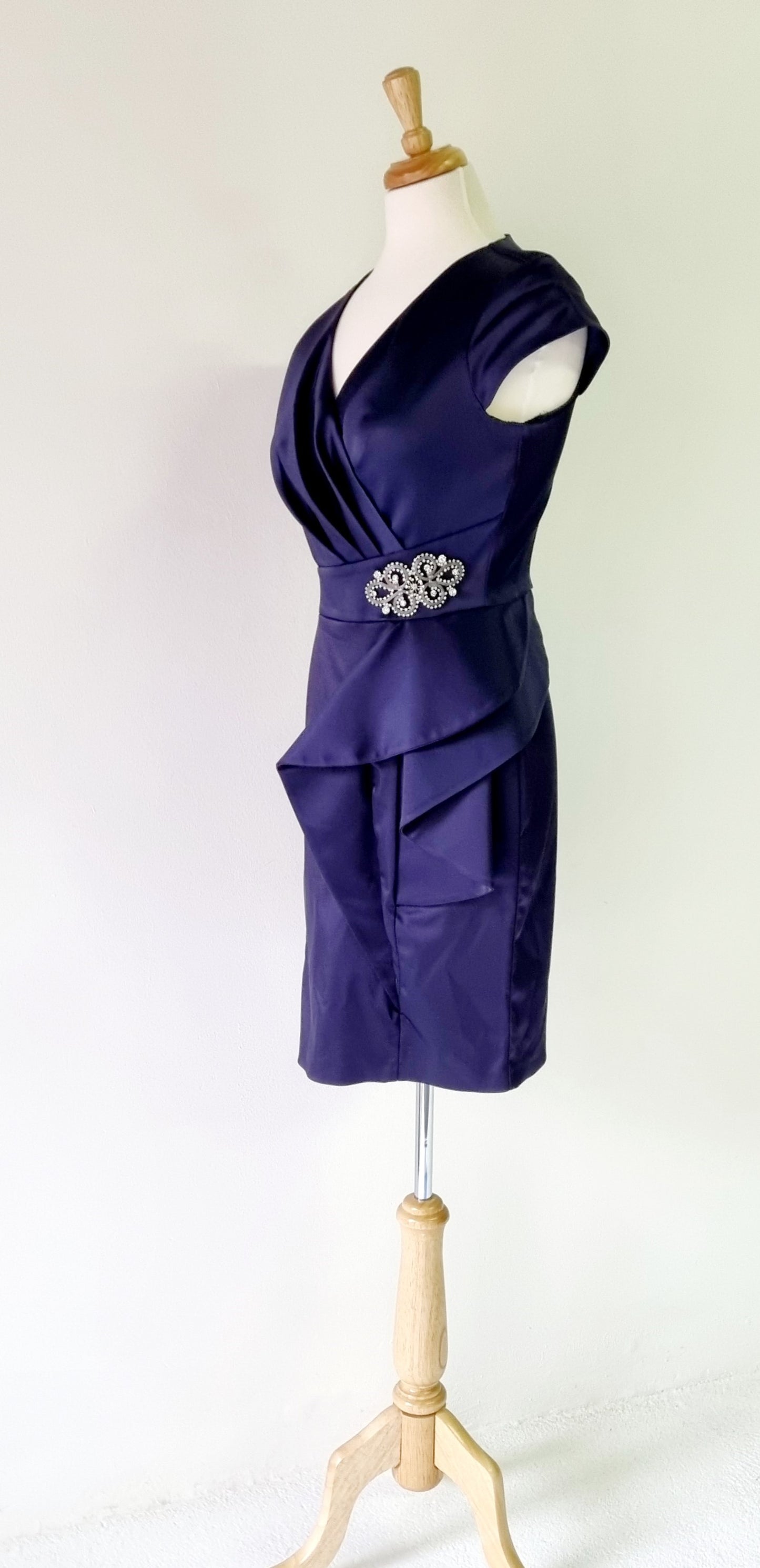 Perletti - Formal Deep Purple Asetat Midi Dress