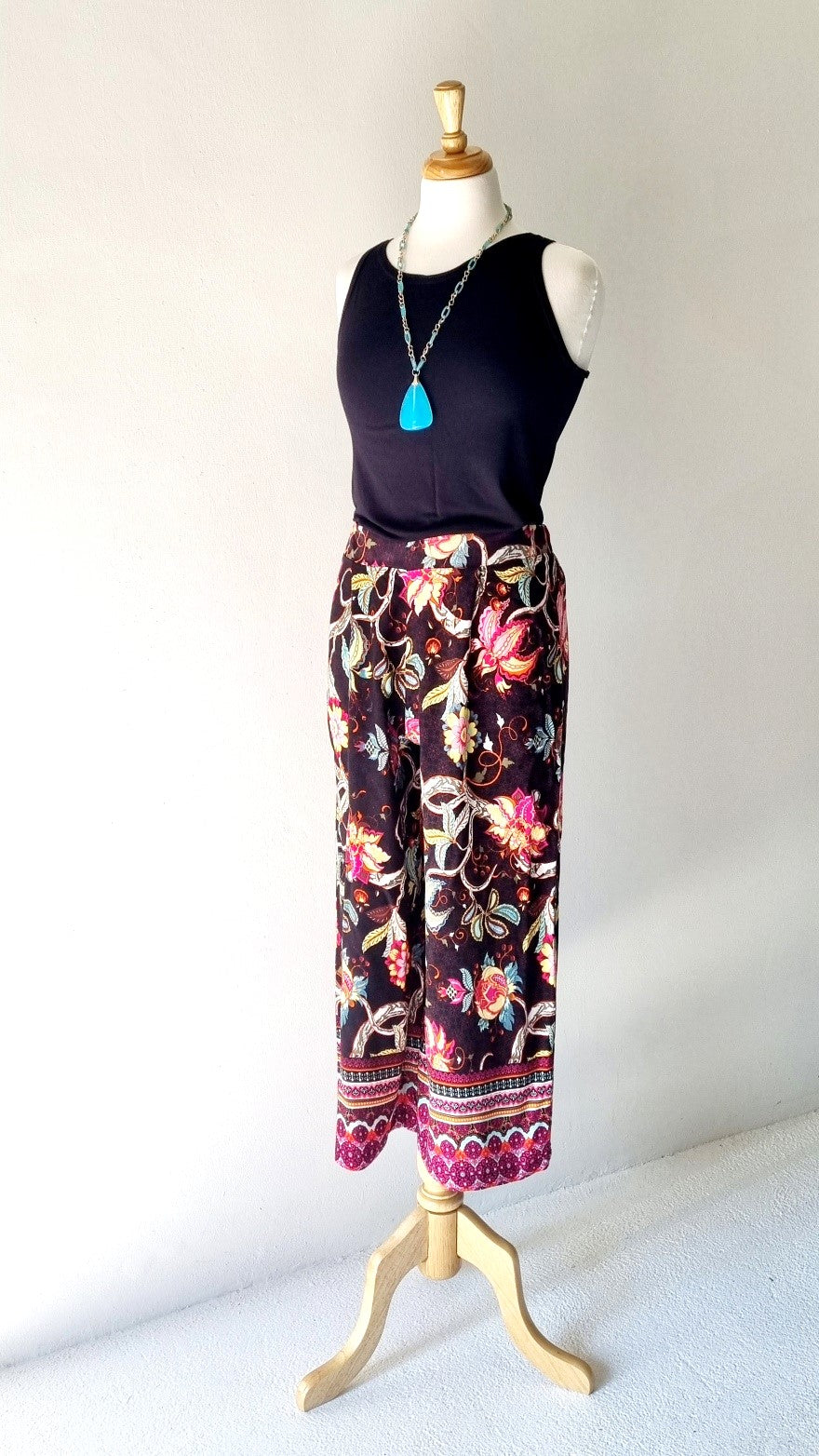 Cool Genes - Black Multi-colored Floral Wide Legged Summer Slacks