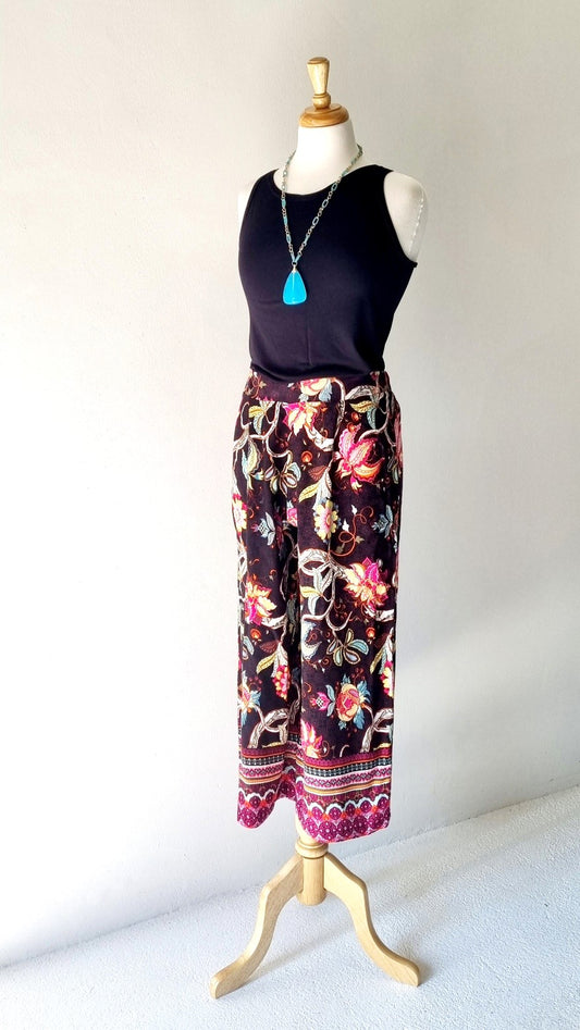 Cool Genes - Black Multi-colored Floral Wide Legged Summer Slacks