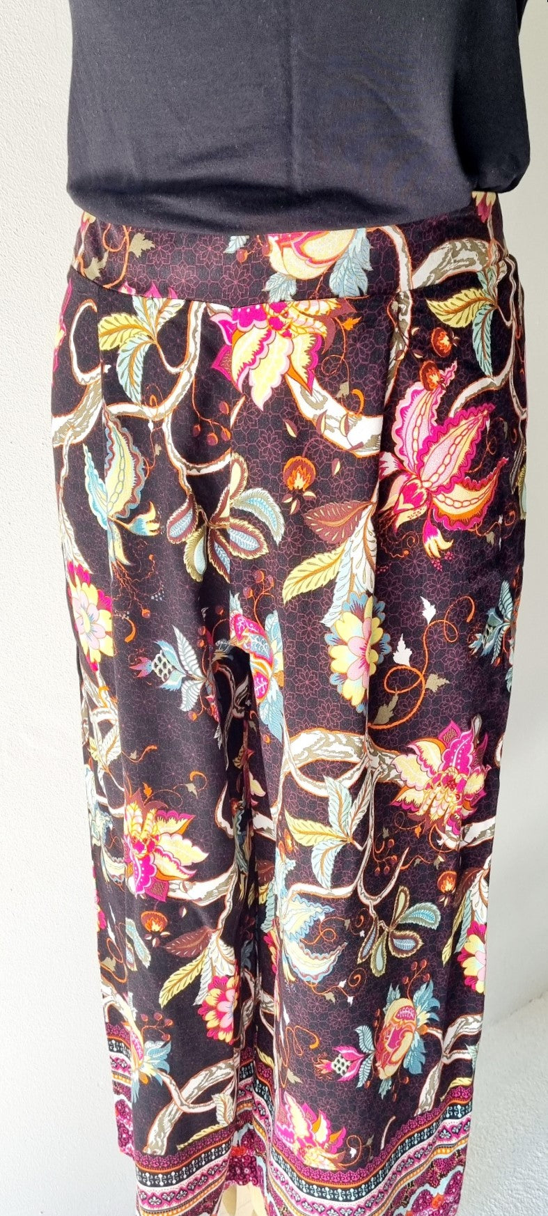 Cool Genes - Black Multi-colored Floral Wide Legged Summer Slacks