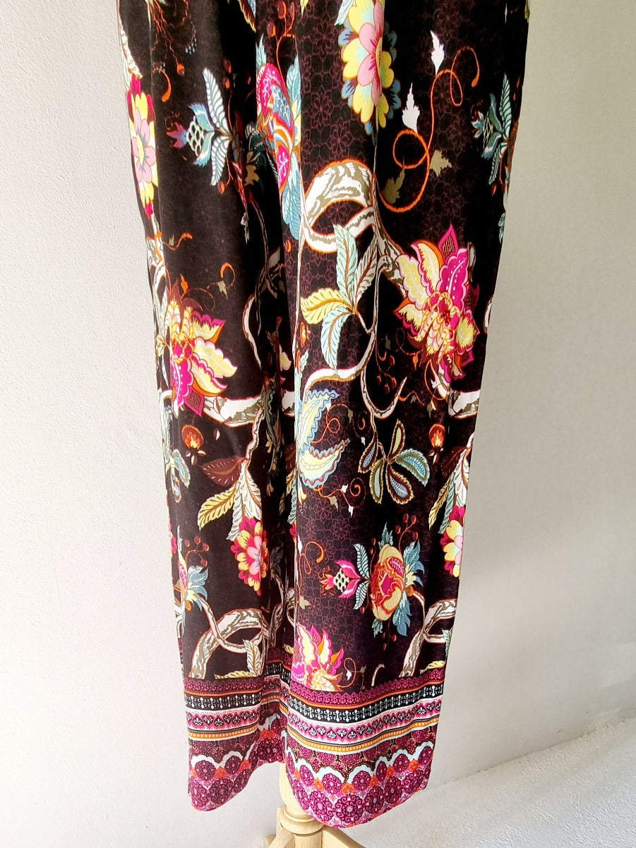 Cool Genes - Black Multi-colored Floral Wide Legged Summer Slacks