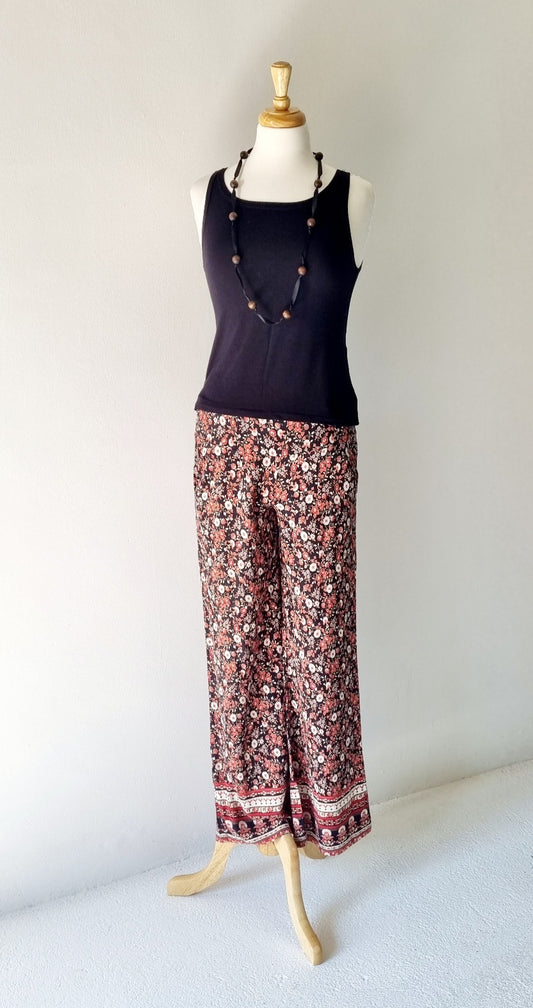 Trs - Brown & Beige wide leg relaxed slacks with side pockets