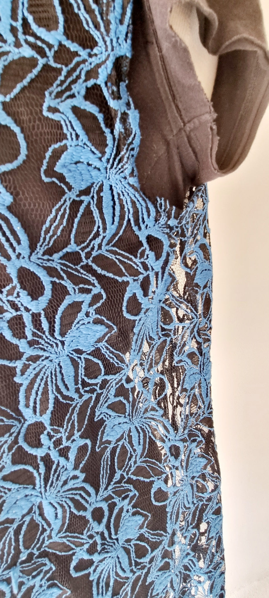 No Brand - Unique Blue & Black embroidered netted sleeveless overlay