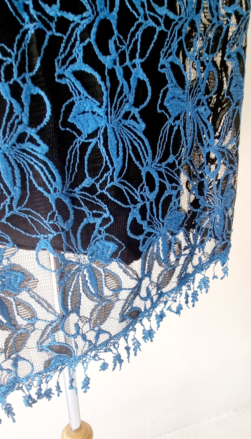 No Brand - Unique Blue & Black embroidered netted sleeveless overlay