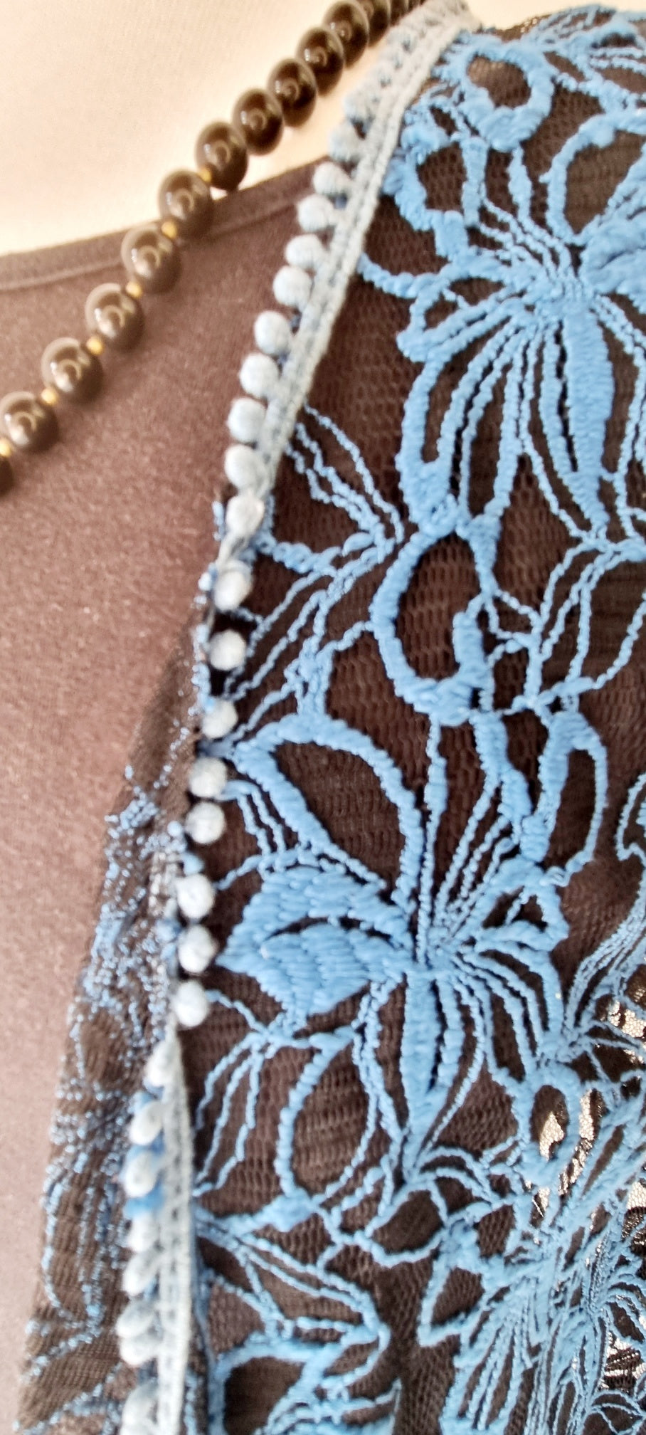 No Brand - Unique Blue & Black embroidered netted sleeveless overlay