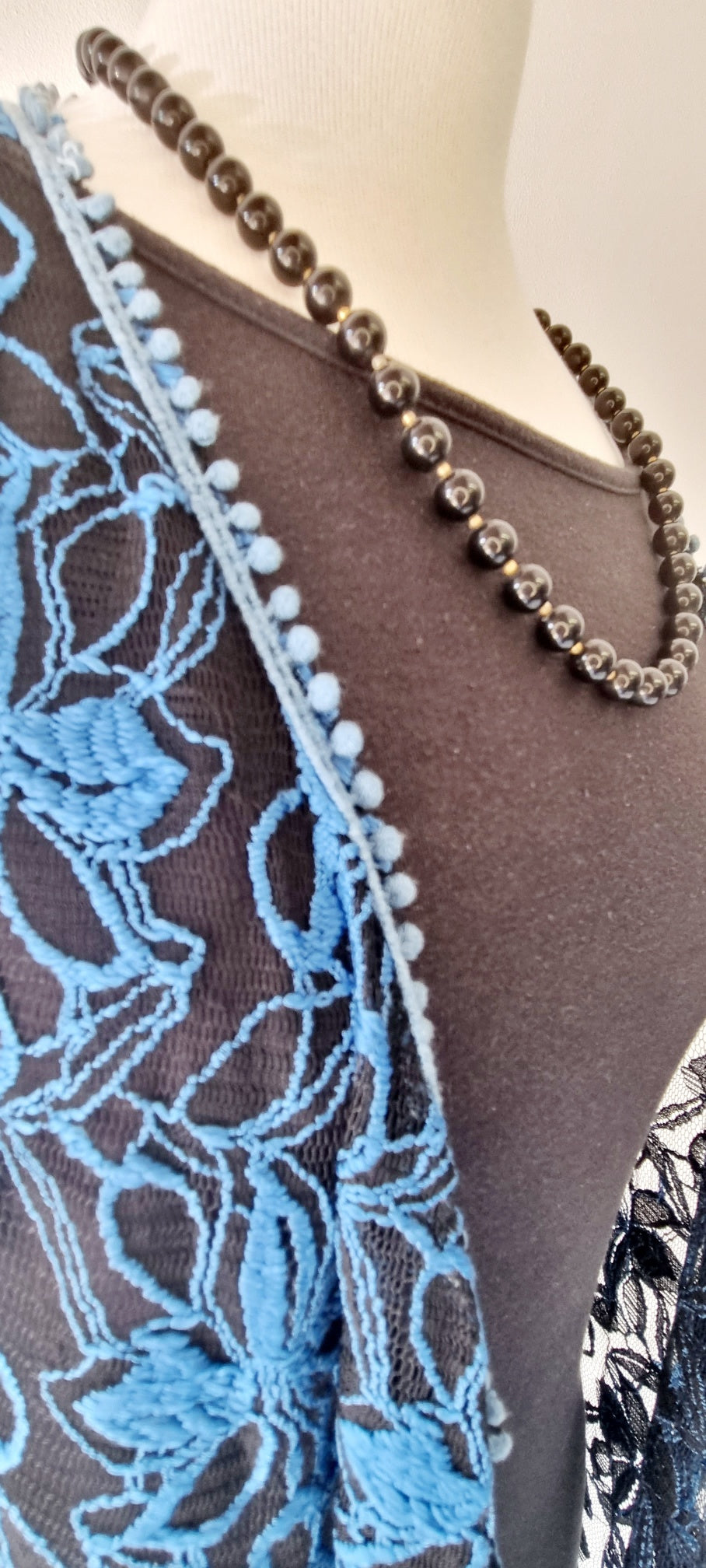 No Brand - Unique Blue & Black embroidered netted sleeveless overlay