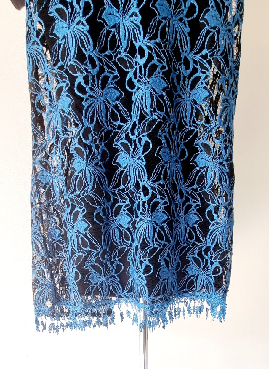 No Brand - Unique Blue & Black embroidered netted sleeveless overlay