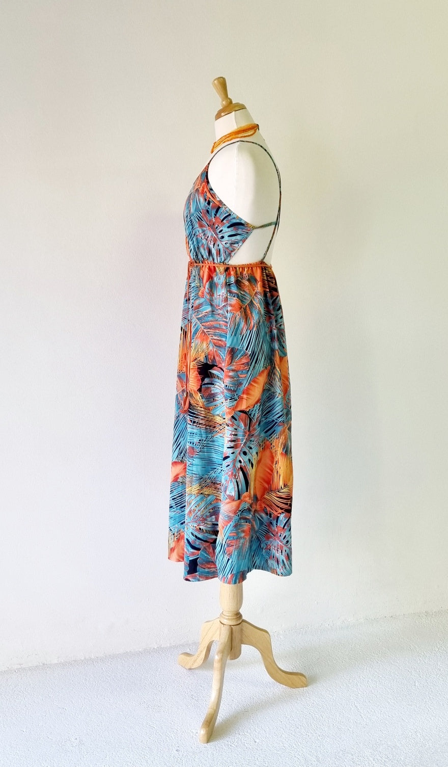No Brand - Orange & Turquoise Maxi Summer Strap Dress