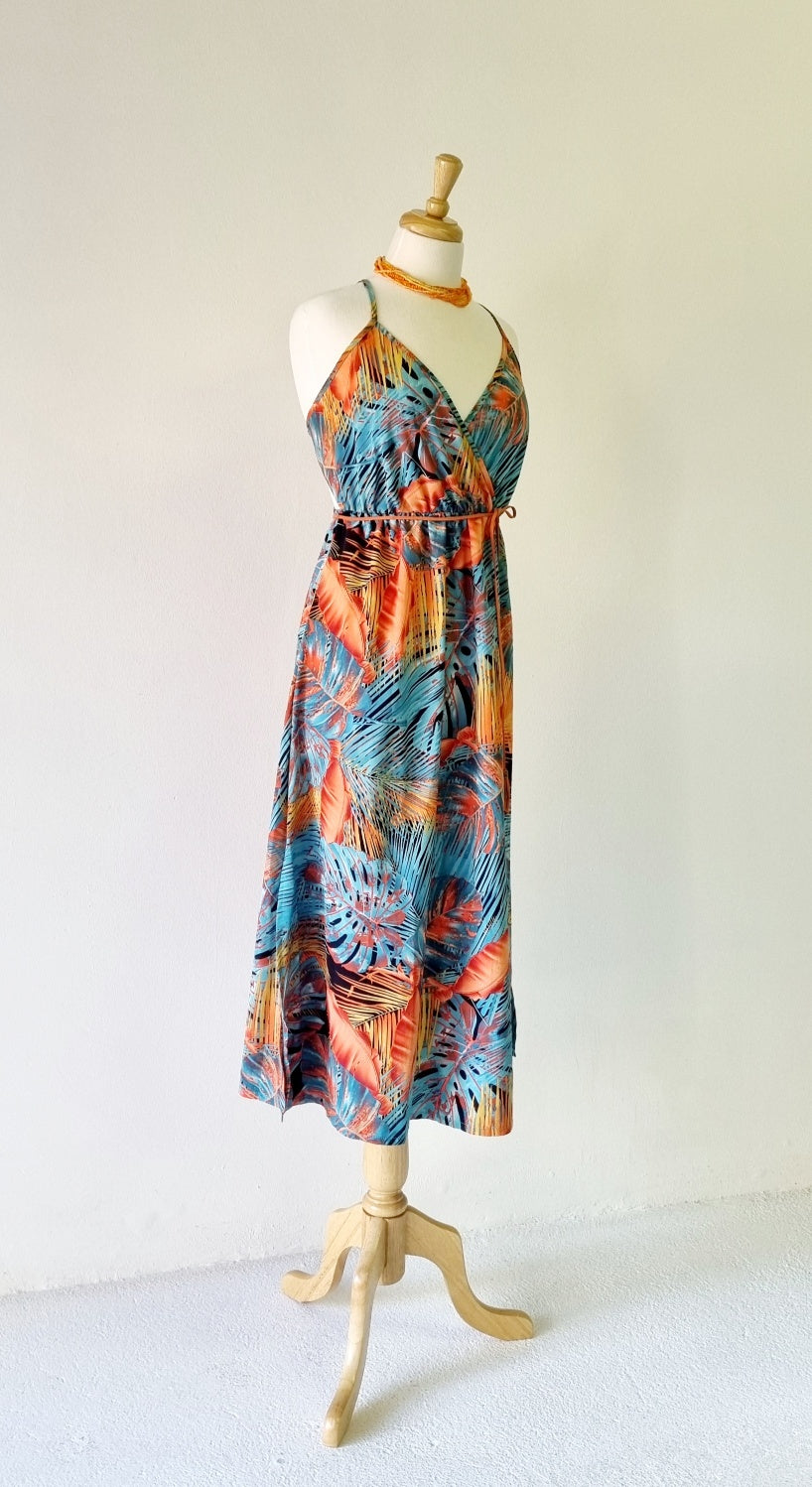 No Brand - Orange & Turquoise Maxi Summer Strap Dress