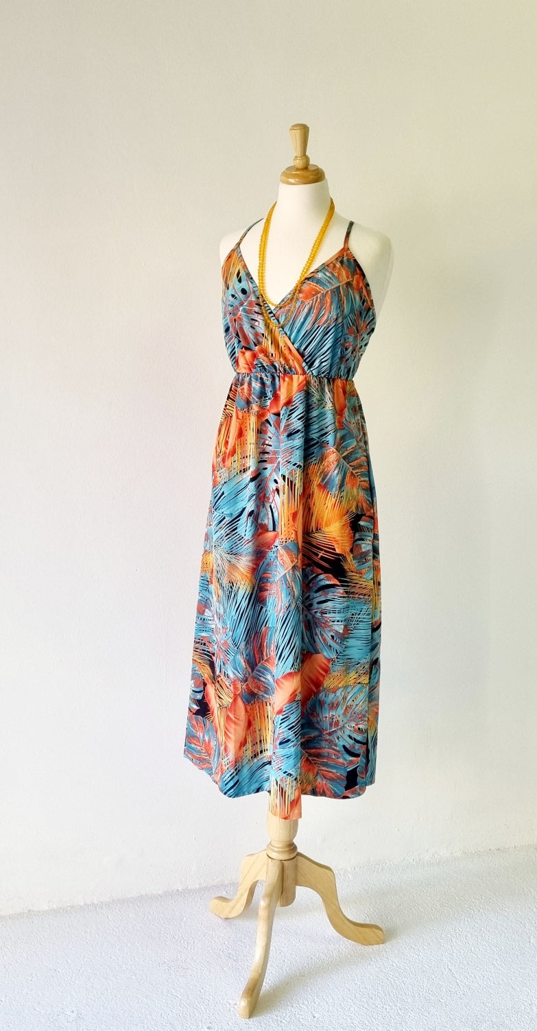 No Brand - Orange & Turquoise Maxi Summer Strap Dress