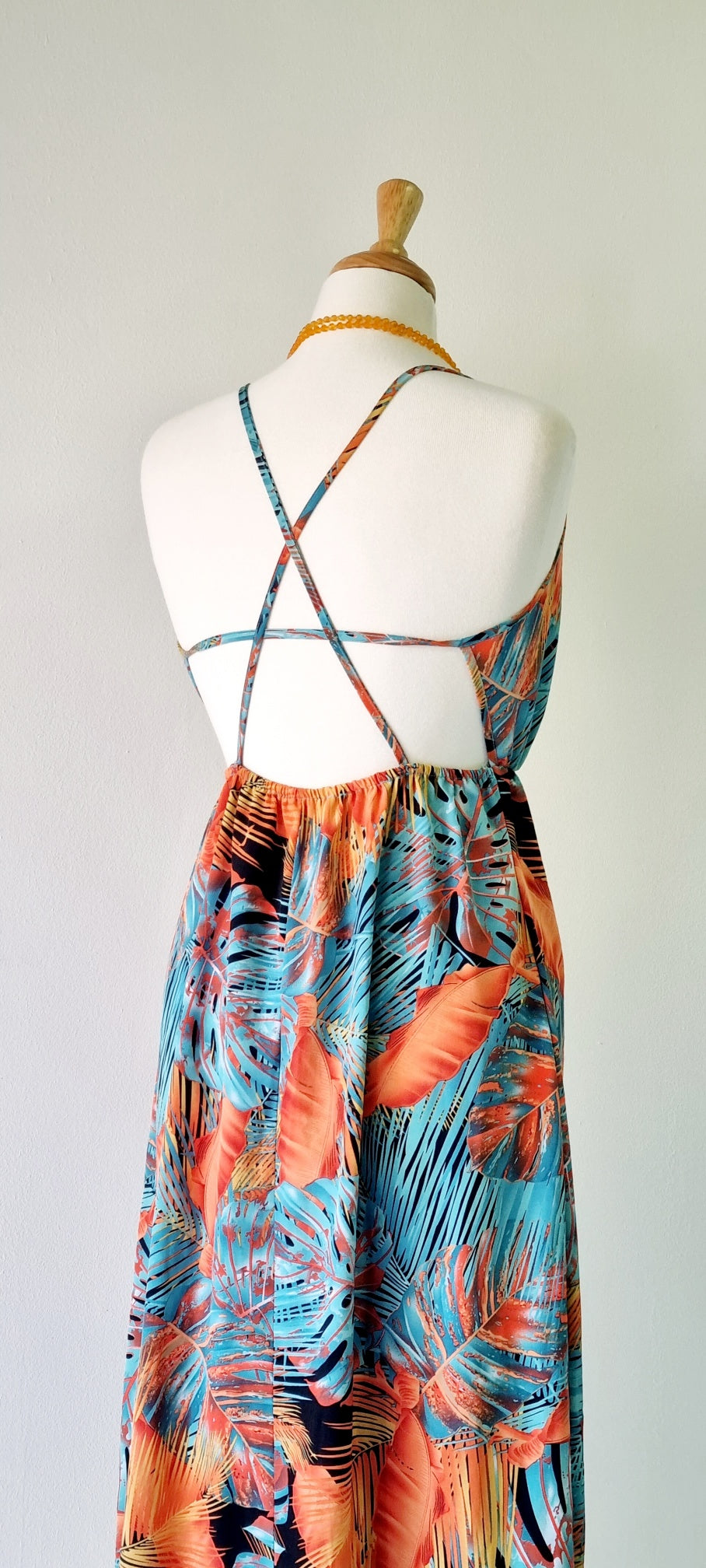 No Brand - Orange & Turquoise Maxi Summer Strap Dress