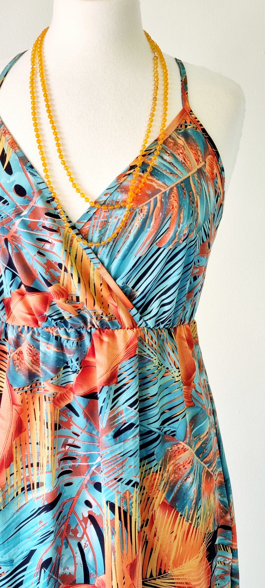 No Brand - Orange & Turquoise Maxi Summer Strap Dress