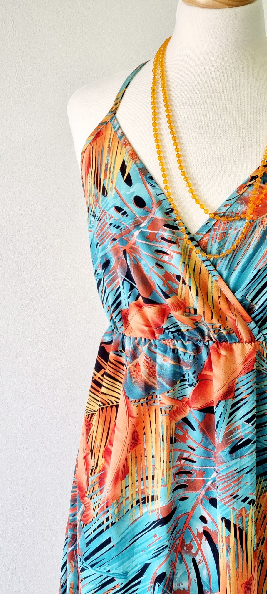 No Brand - Orange & Turquoise Maxi Summer Strap Dress