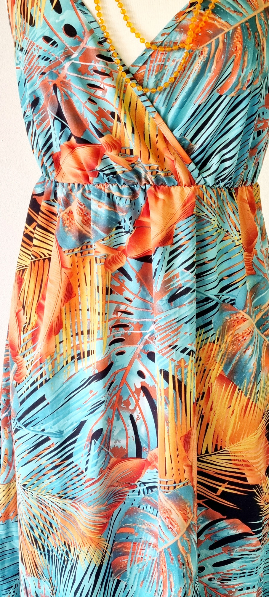 No Brand - Orange & Turquoise Maxi Summer Strap Dress