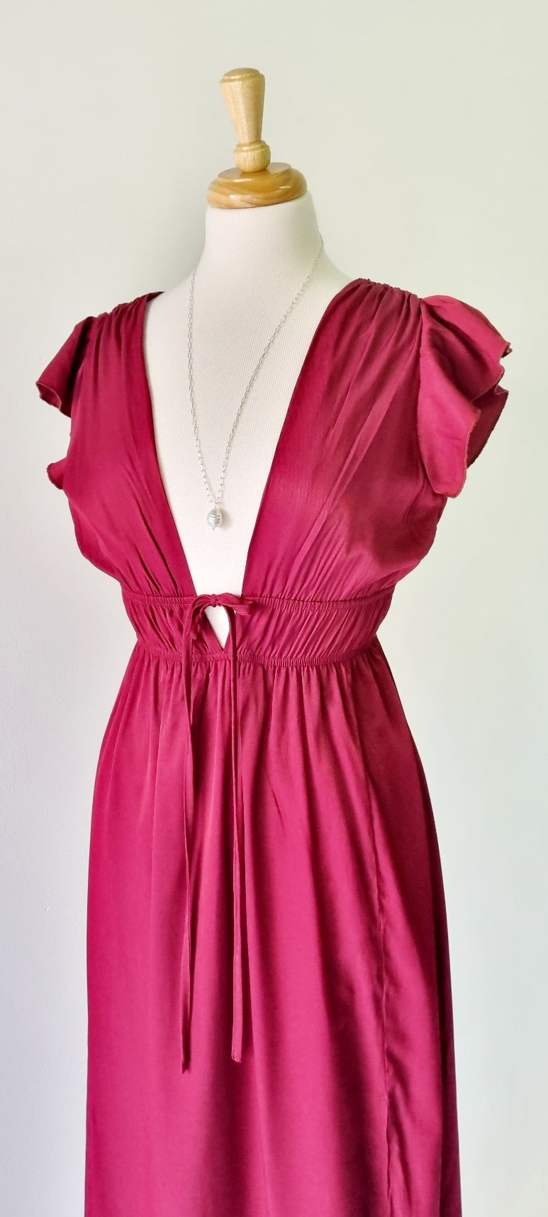 No Tag - Maroon low V-Cut elasticized high waisted maxi dress