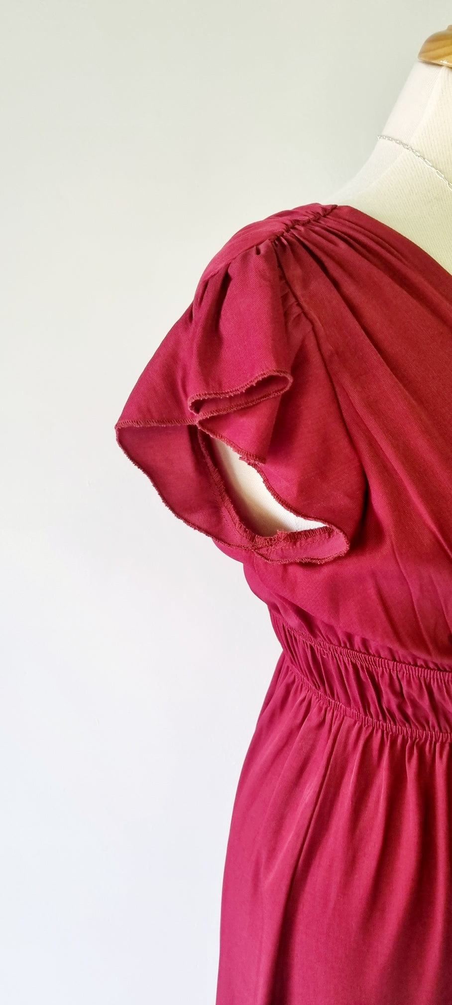 No Tag - Maroon low V-Cut elasticized high waisted maxi dress