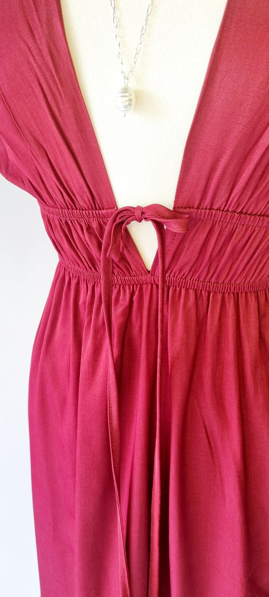No Tag - Maroon low V-Cut elasticized high waisted maxi dress