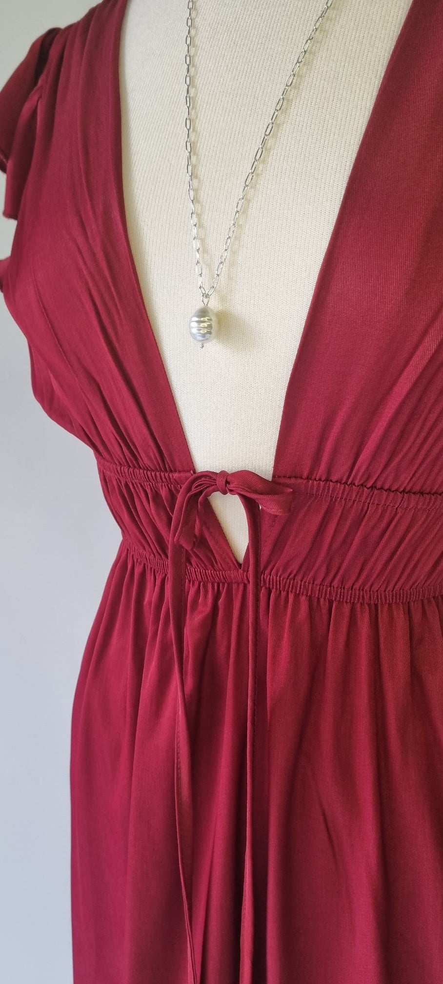 No Tag - Maroon low V-Cut elasticized high waisted maxi dress