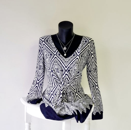 No Tag - Blue & White Long Sleeve Short Romper