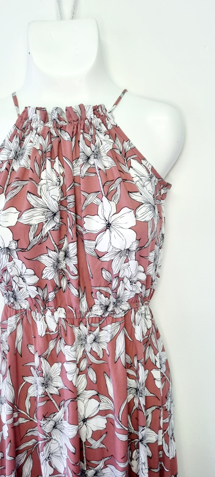 Journal - Floral dusty pink and white high neckline maxi summer dress