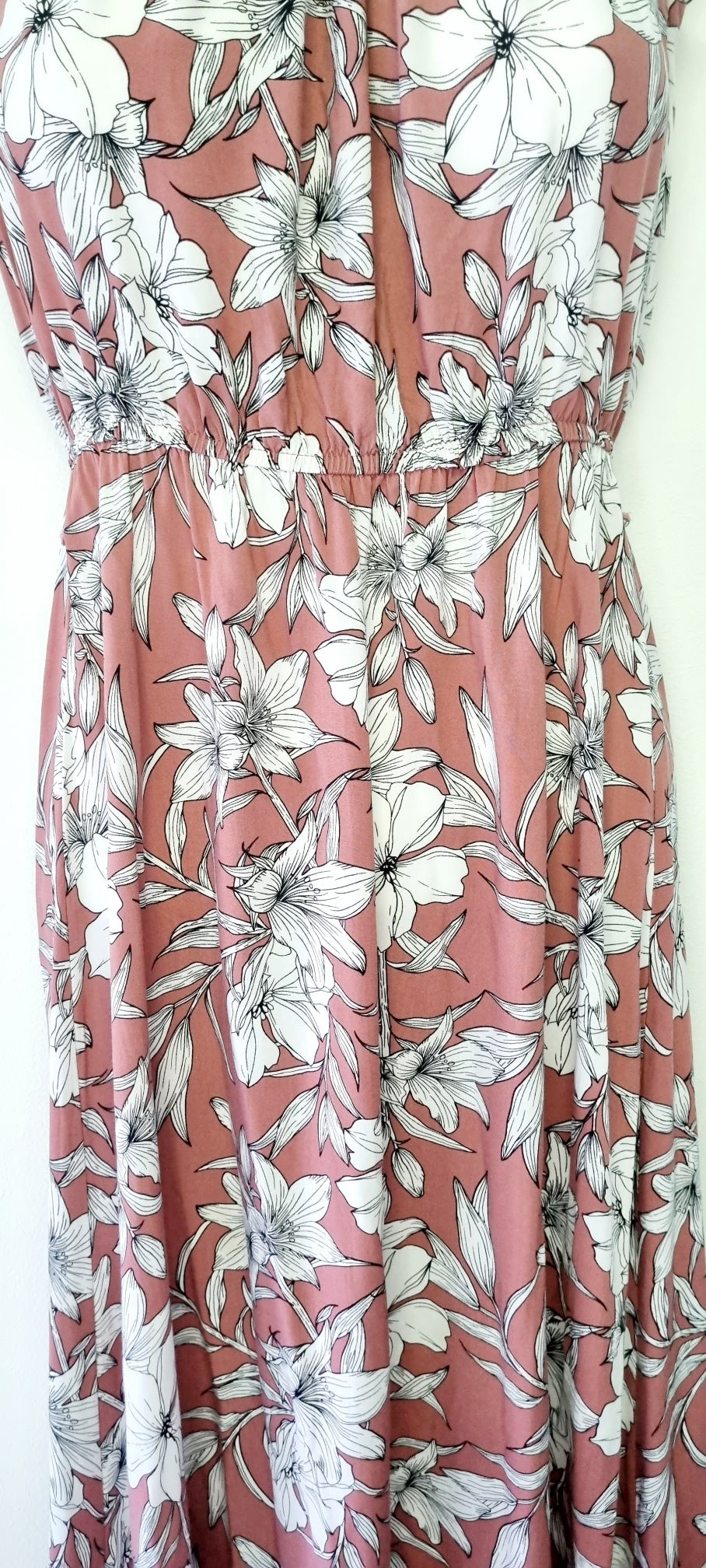 Journal - Floral dusty pink and white high neckline maxi summer dress