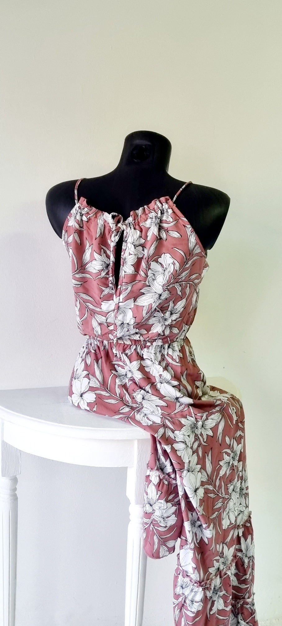 Journal - Floral dusty pink and white high neckline maxi summer dress