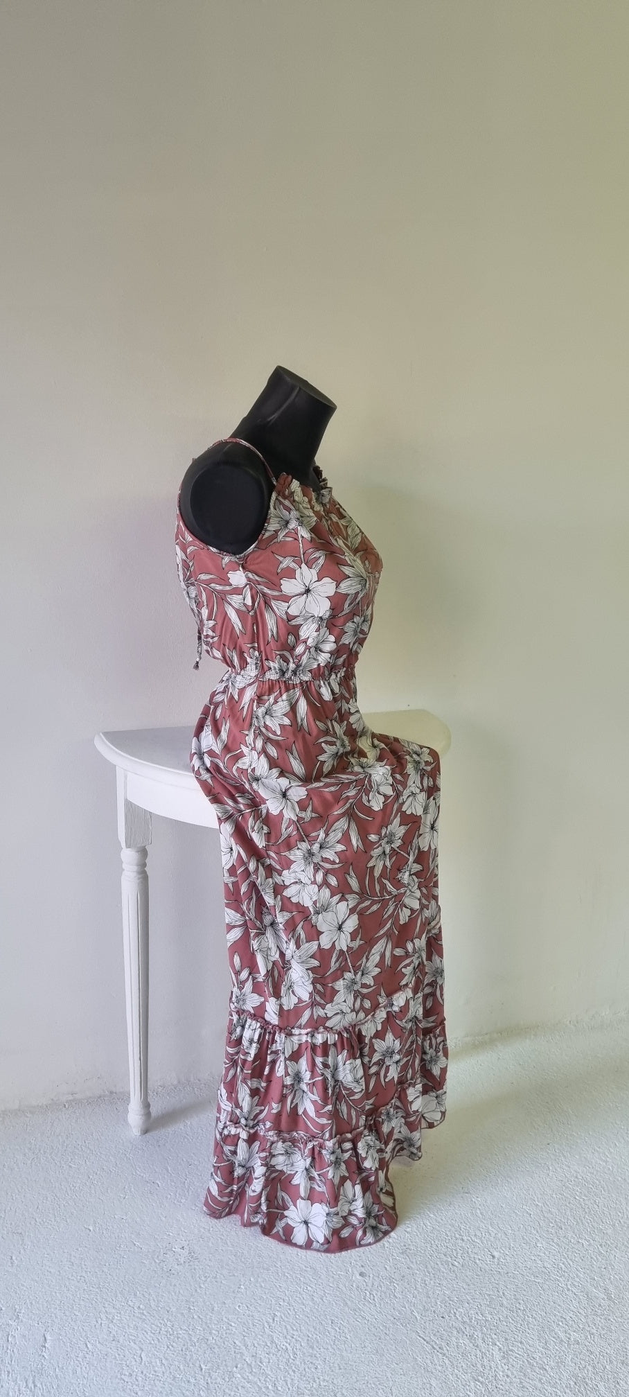 Journal - Floral dusty pink and white high neckline maxi summer dress