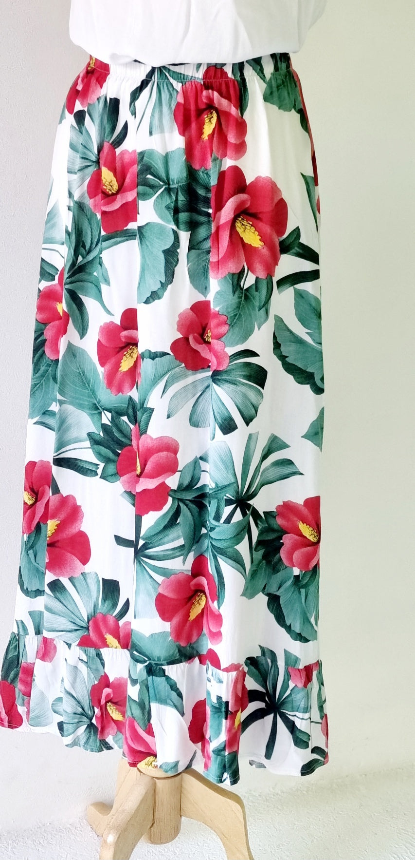 Lara - Red, Green & White Maxi Skirt