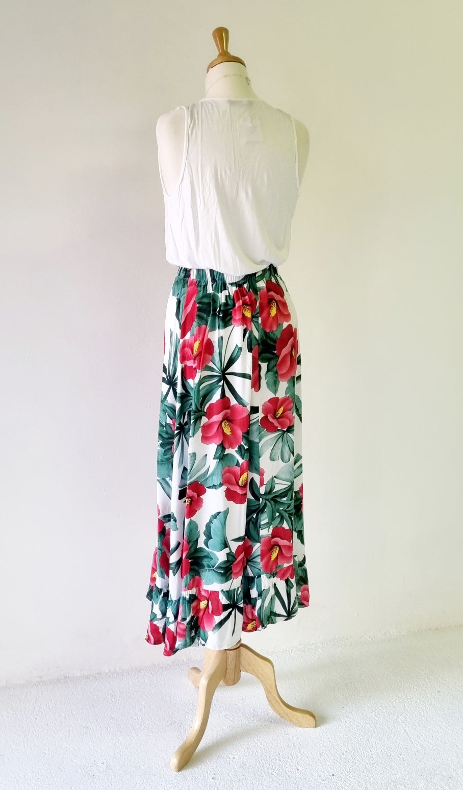 Lara - Red, Green & White Maxi Skirt