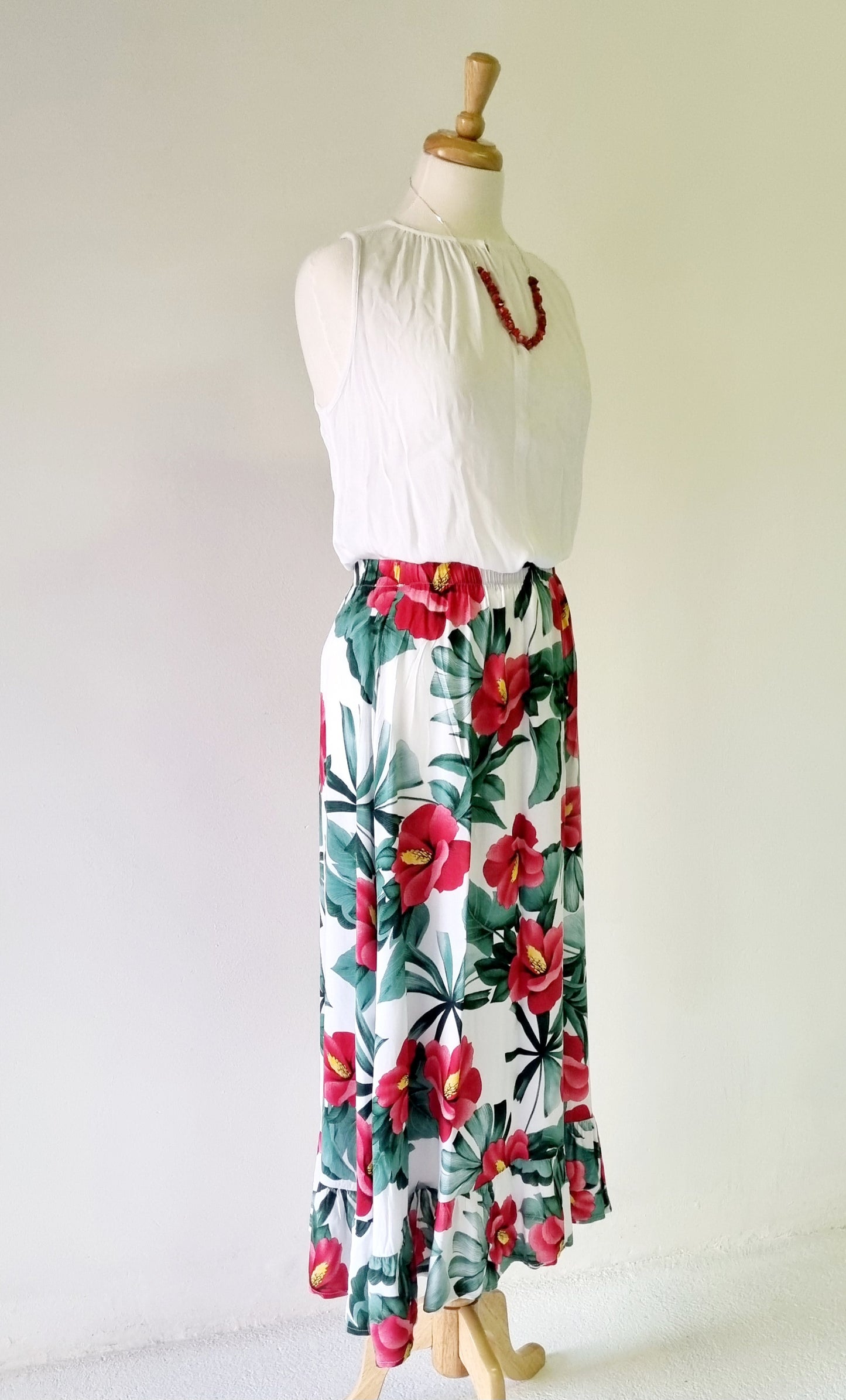 Lara - Red, Green & White Maxi Skirt