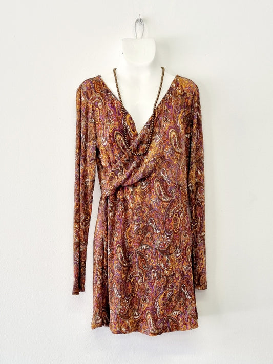 MNG - Burnt Orange & Purple Cross Over Mini Dress