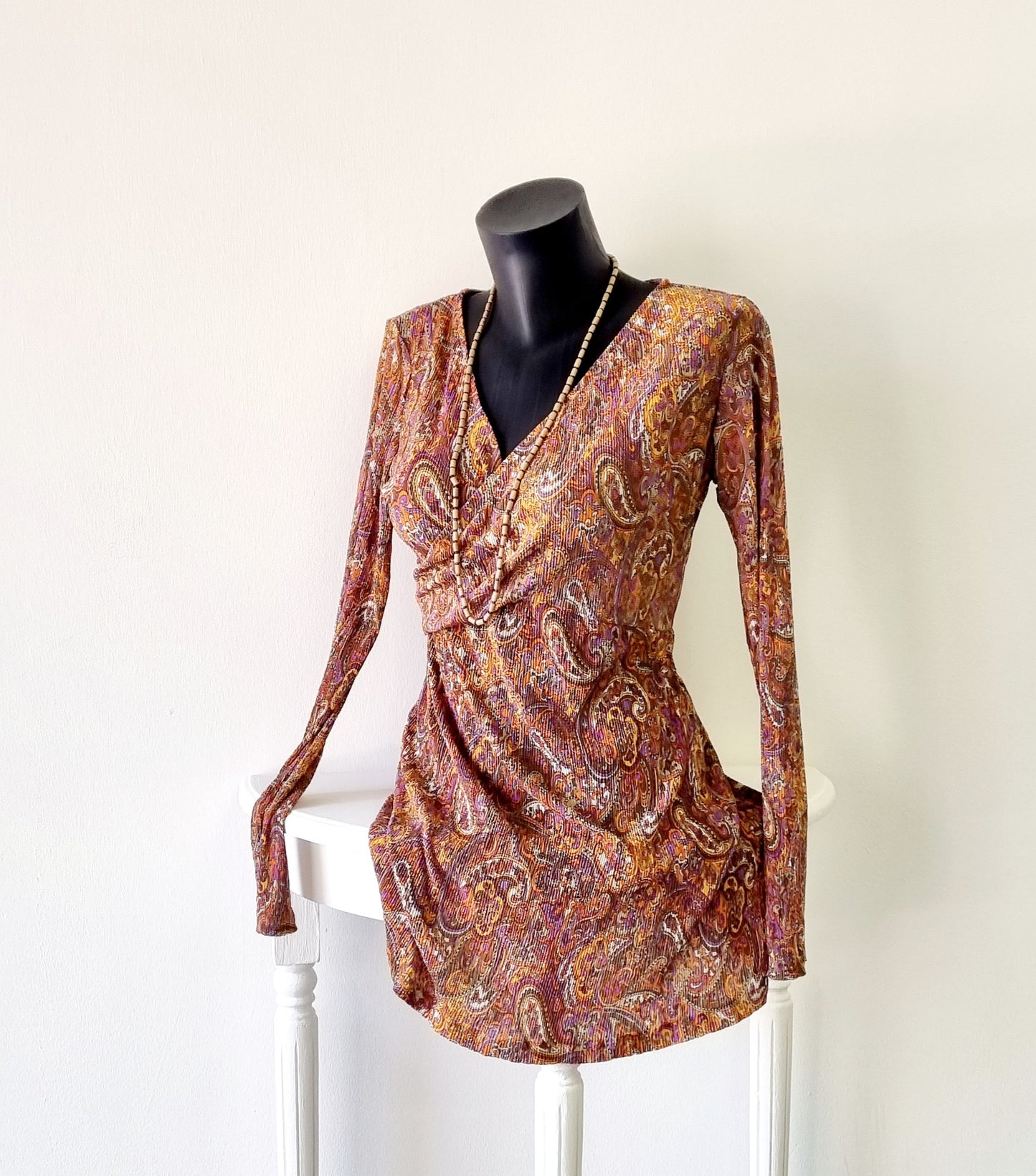 MNG - Burnt Orange & Purple Cross Over Mini Dress