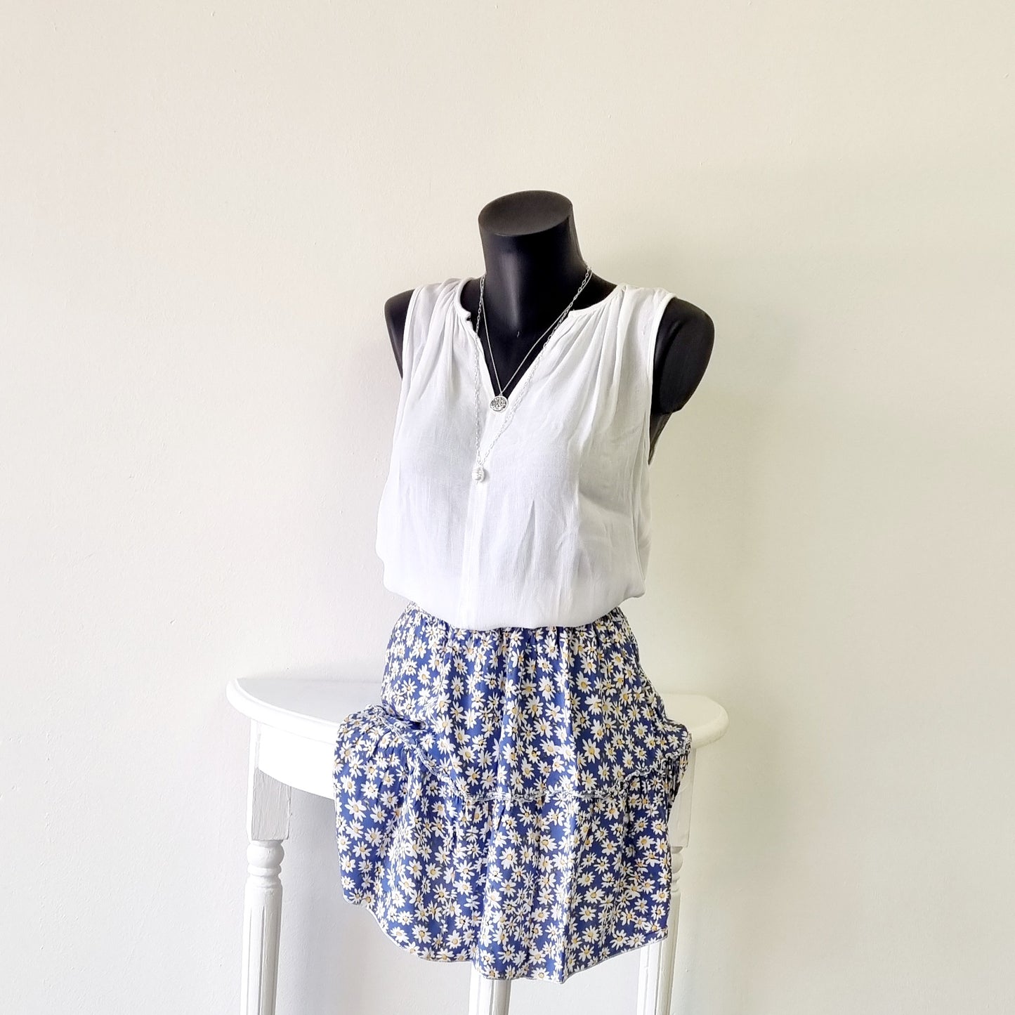 Angel Heat - Blue and White Floral Mini Summer Skirt