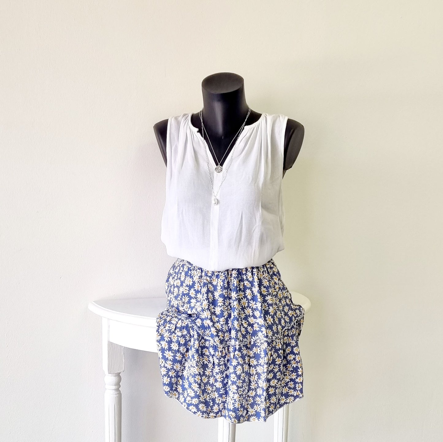 Angel Heat - Blue and White Floral Mini Summer Skirt